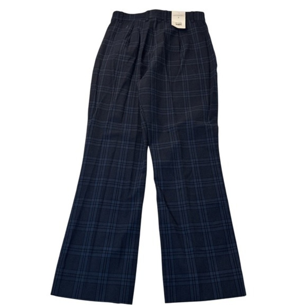 NWT Free Assembly Crop Kick Flare Trouser Women Size 2 Blue Plaid Cotton Stretch - Picture 2 of 15
